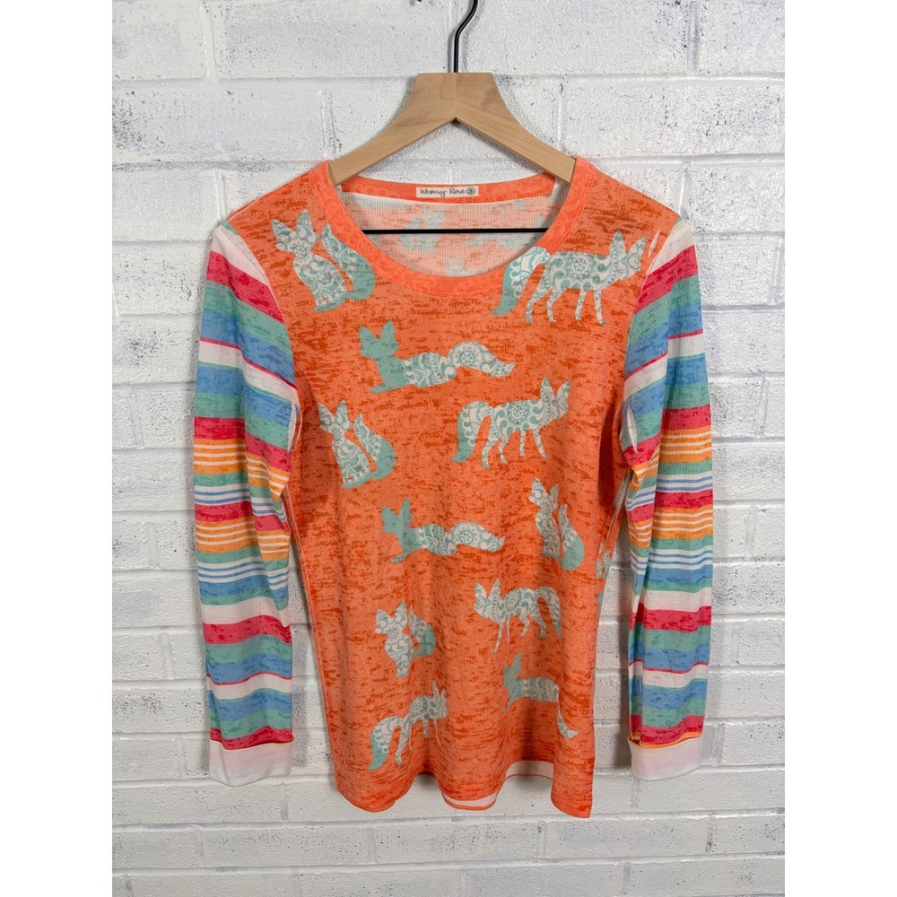 Whimsy Rose Baby Waffle Long Sleeve Tee Womens S Fox Print Boho Southwestern